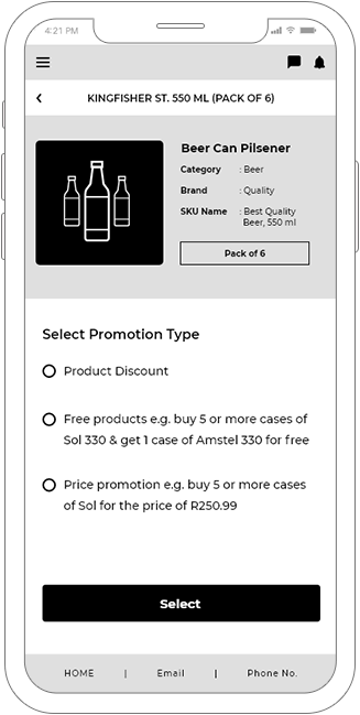 B2B liquor selling platform mobile app wireframe