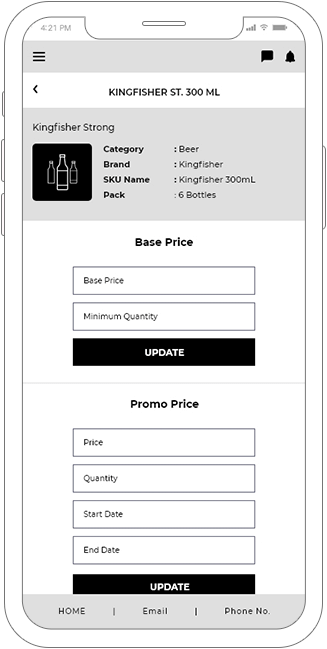 B2B liquor selling platform mobile app wireframe