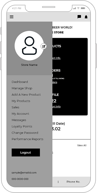 B2B liquor selling platform mobile app wireframe