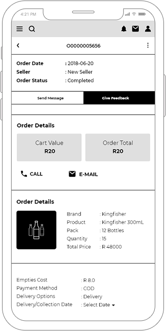 B2B liquor selling platform mobile app wireframe