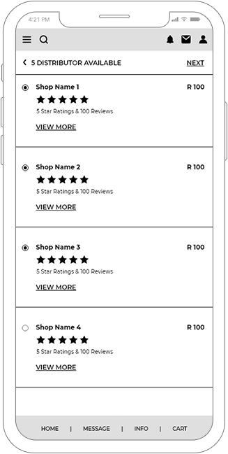 B2B liquor selling platform mobile app wireframe