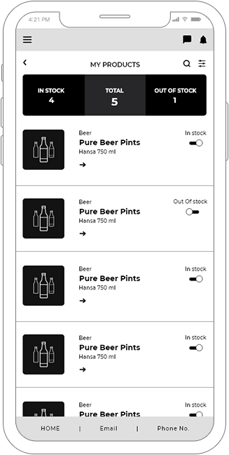 B2B liquor selling platform mobile app wireframe