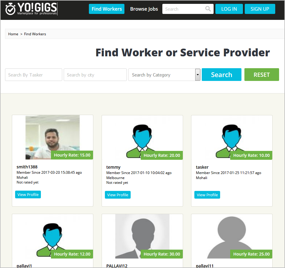 On-demand services marketplace professional listing