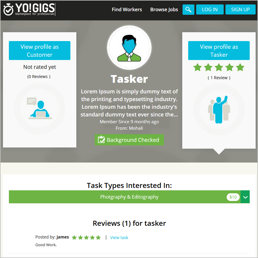 on-demand services portal tasker profile